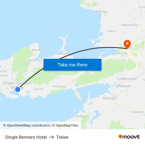 Dingle Benners Hotel to Tralee map