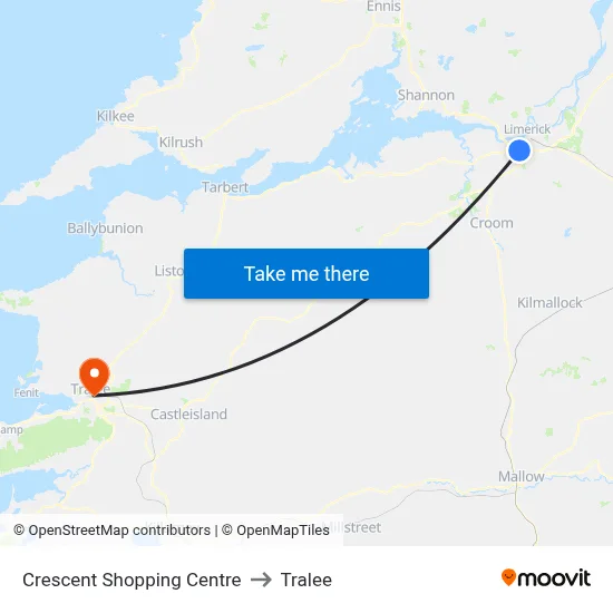 Crescent Shopping Centre to Tralee map