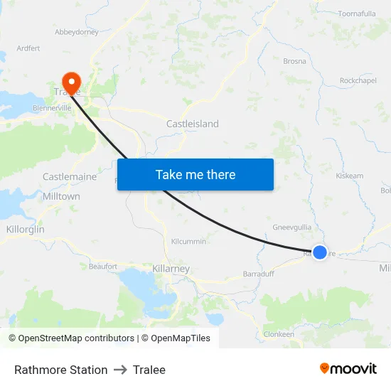 Rathmore Station to Tralee map