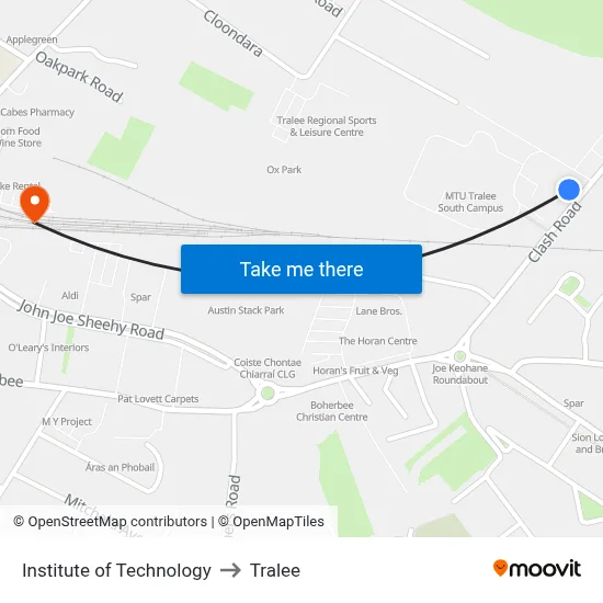 Institute of Technology to Tralee map