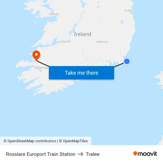 Rosslare Europort Train Station to Tralee map
