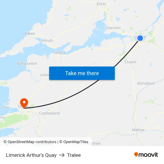Limerick Arthur's Quay to Tralee map