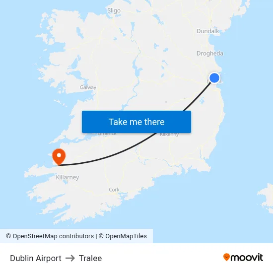 Dublin Airport to Tralee map