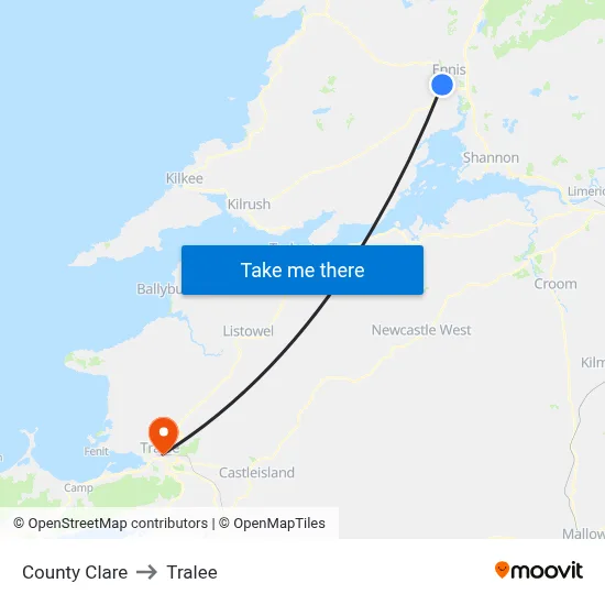 County Clare to Tralee map