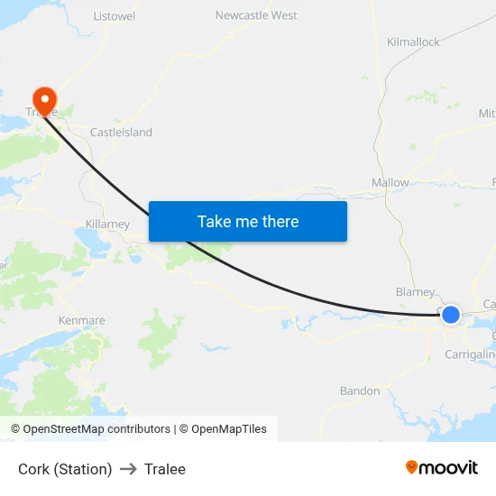 Cork (Station) to Tralee map