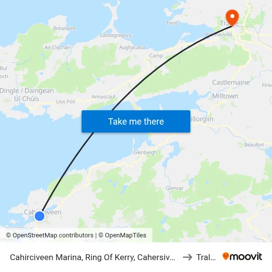 Cahirciveen Marina, Ring Of Kerry, Cahersiveen to Tralee map