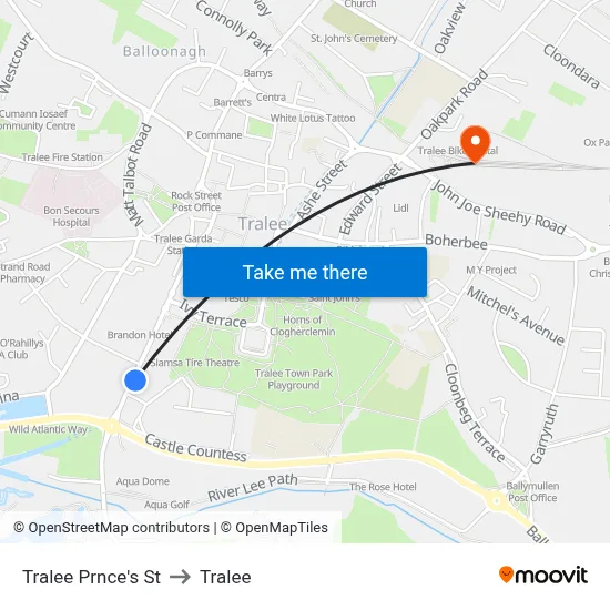 Tralee Prnce's St to Tralee map