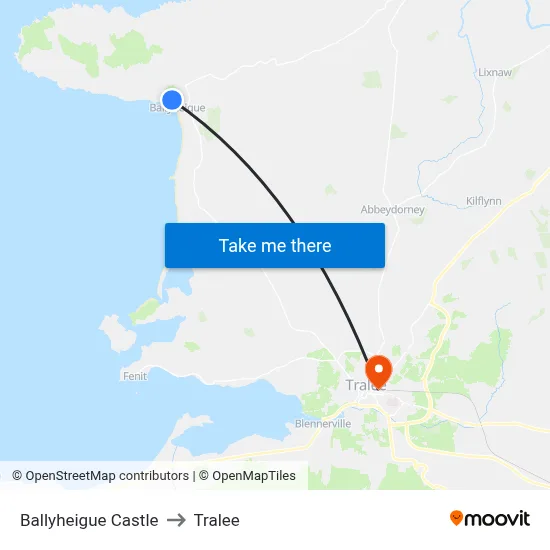Ballyheigue Castle to Tralee map