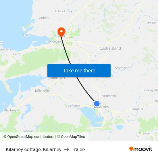 Kilarney cottage, Killarney to Tralee map