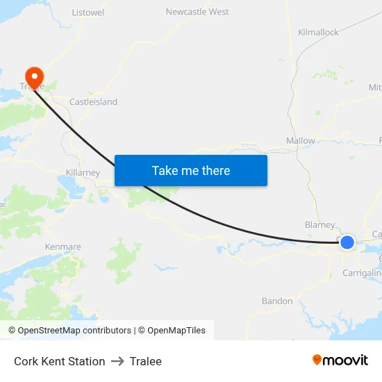 Cork Kent Station to Tralee map