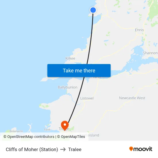 Cliffs of Moher (Station) to Tralee map