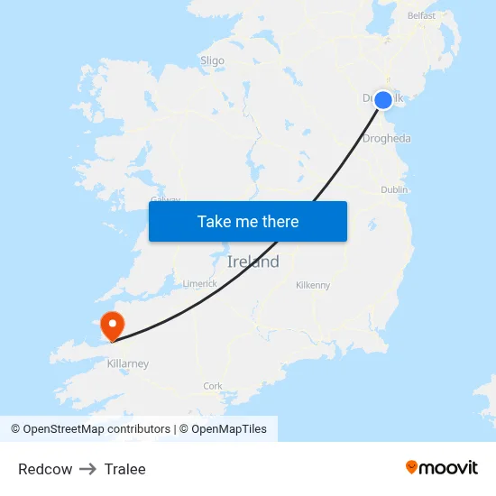 Redcow to Tralee map