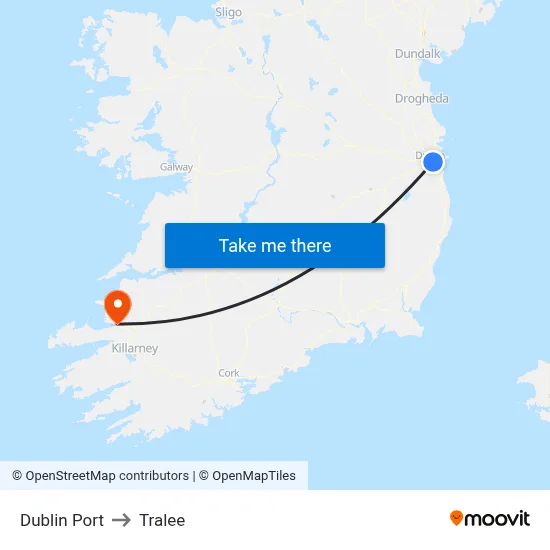 Dublin Port to Tralee map
