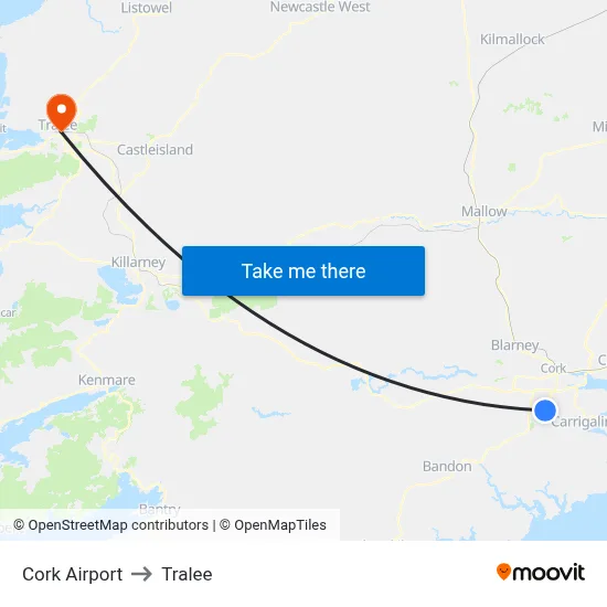 Cork Airport to Tralee map