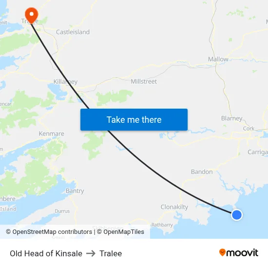 Old Head of Kinsale to Tralee map