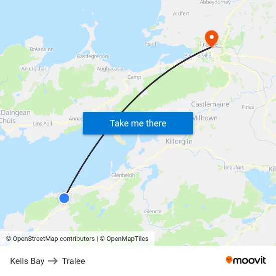Kells Bay to Tralee map