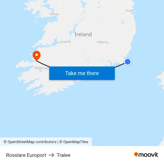 Rosslare Europort to Tralee map
