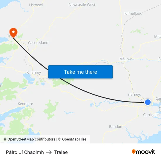 Páirc Uí Chaoimh to Tralee map