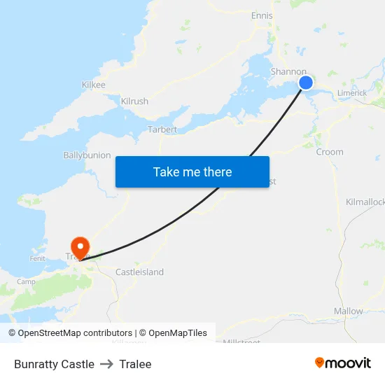 Bunratty Castle to Tralee map