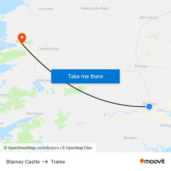 Blarney Castle to Tralee map