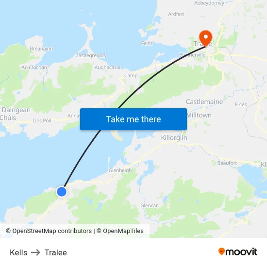 Kells to Tralee map