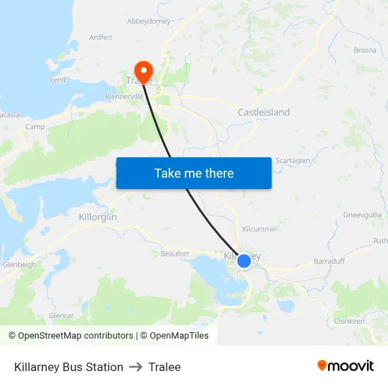 Killarney Bus Station to Tralee map