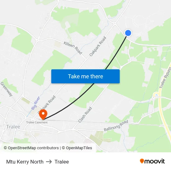 Mtu Kerry North to Tralee map