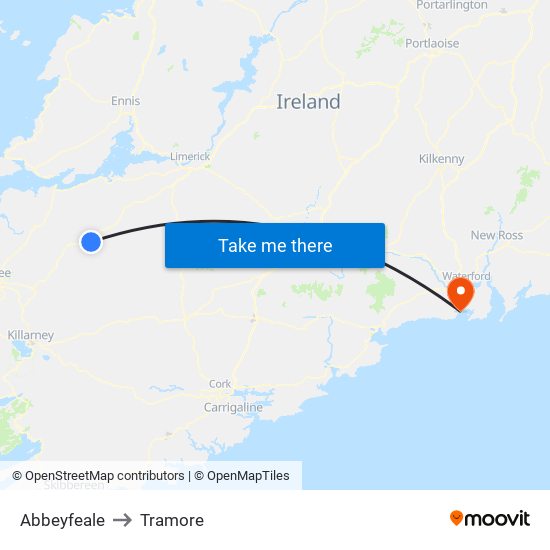 Abbeyfeale to Tramore map