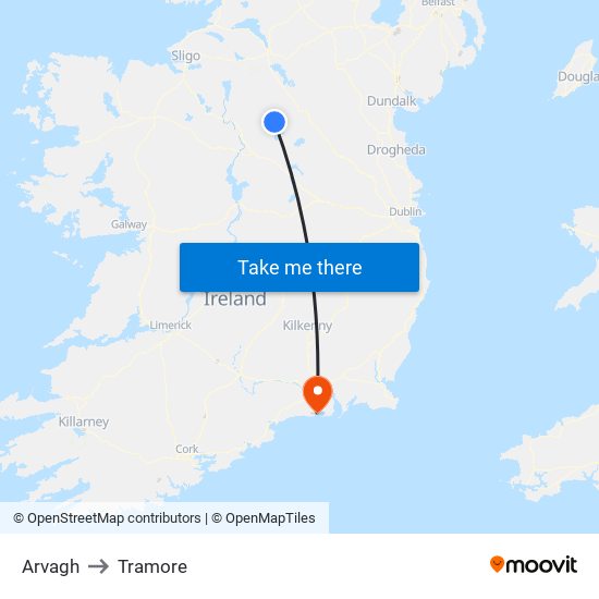Arvagh to Tramore map