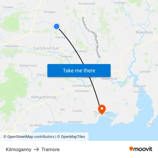 Kilmoganny to Tramore map