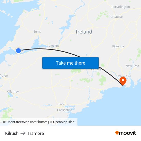 Kilrush to Tramore map