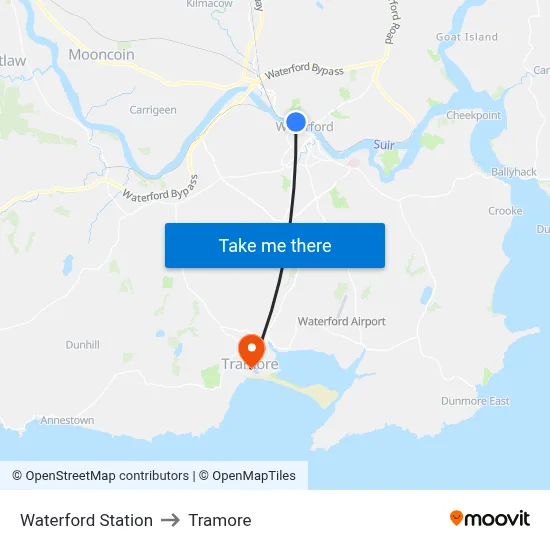 Waterford Station to Tramore map