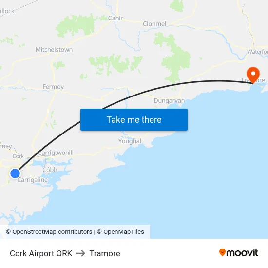 Cork Airport ORK to Tramore map