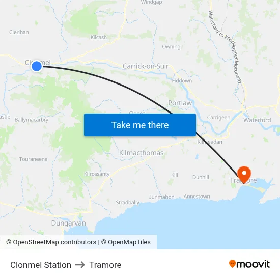 Clonmel Station to Tramore map