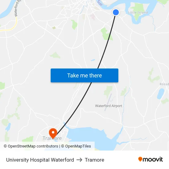University Hospital Waterford to Tramore map