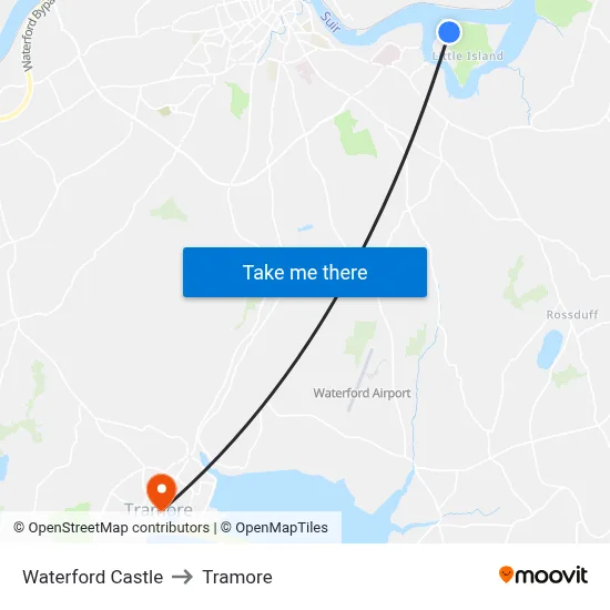 Waterford Castle to Tramore map