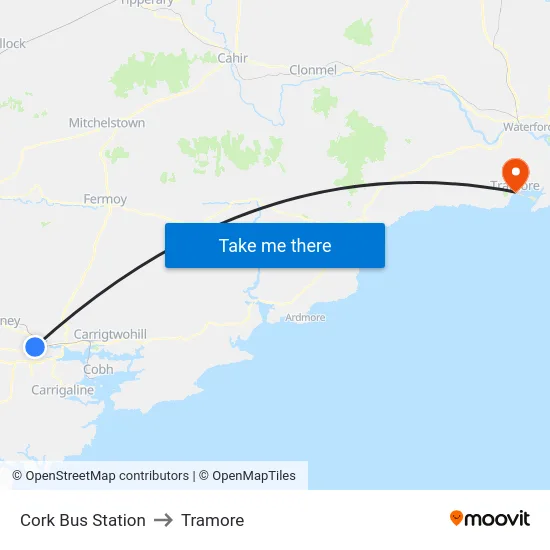 Cork Bus Station to Tramore map