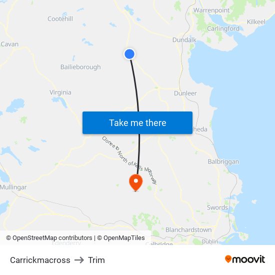 Carrickmacross to Trim map