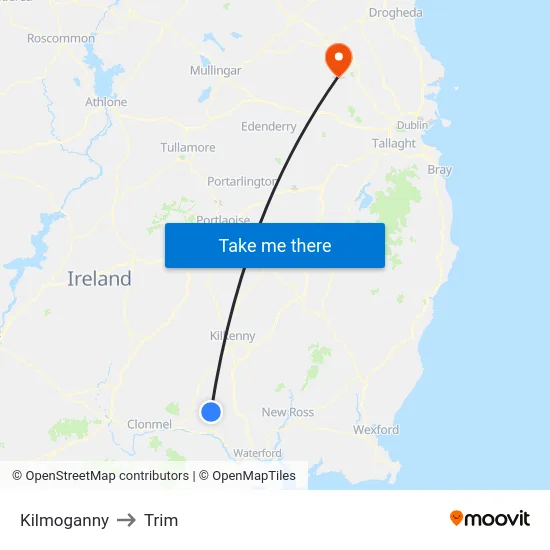 Kilmoganny to Trim map