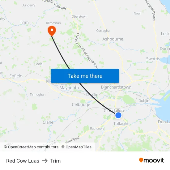 Red Cow Luas to Trim map