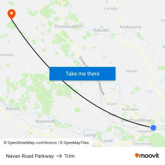 Navan Road Parkway to Trim map