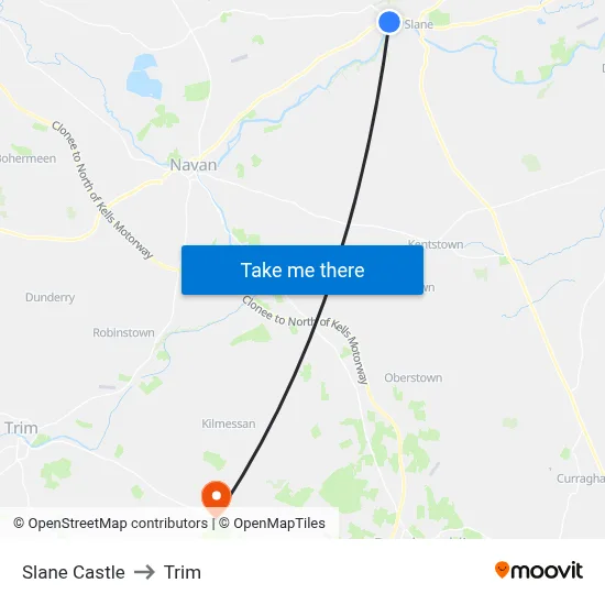 Slane Castle to Trim map