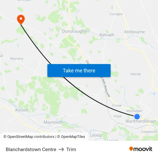Blanchardstown Centre to Trim map
