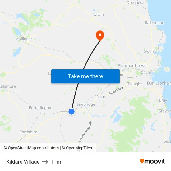 Kildare Village to Trim map