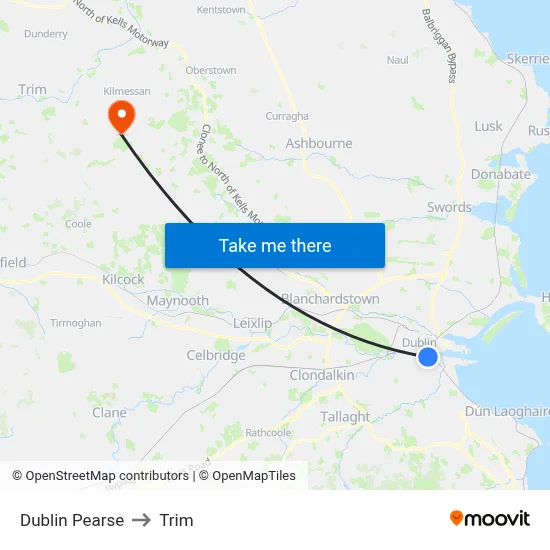 Dublin Pearse to Trim map