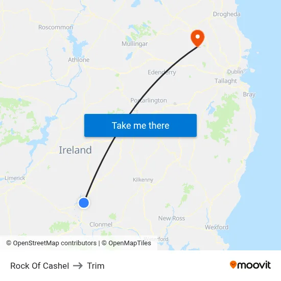 Rock Of Cashel to Trim map