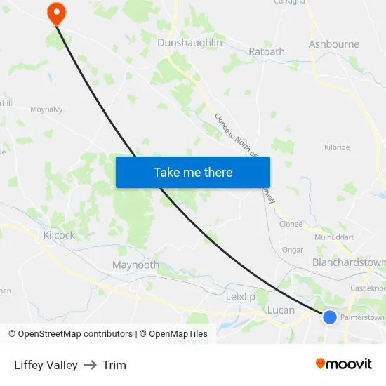 Liffey Valley to Trim map