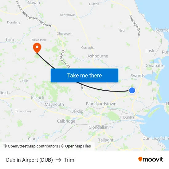 Dublin Airport (DUB) to Trim map
