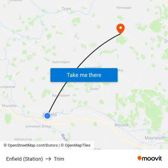 Enfield (Station) to Trim map
