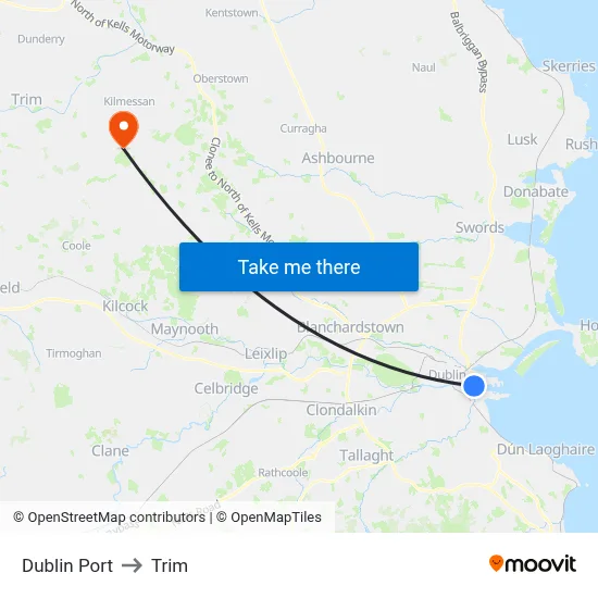 Dublin Port to Trim map